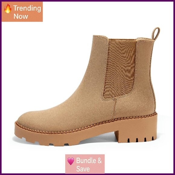 Women's Suede Platform Chelsea Boots Chunky Heel Slip On Ankle Boots